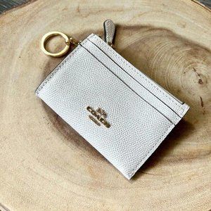 Coach Mini Skinny Leather ID Card Coin Case Chalk
